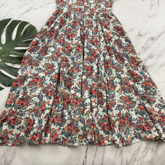 Maggie Lawrence Womens Vintage 90s Floral Dress Size 10 Pink Green Lace Pockets - Picture 11 of 11